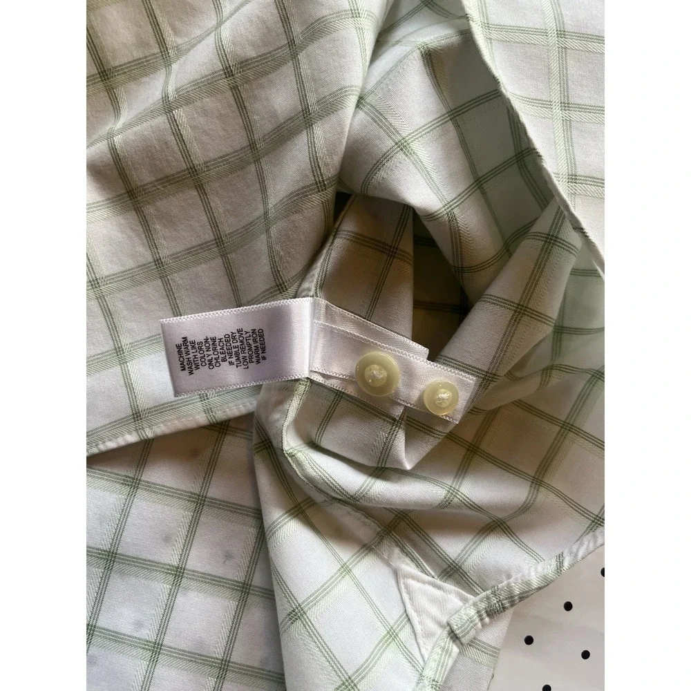 Banana Republic Non-Iron Slim Fit Windowpane Dress Shirt Men's XL Green Stripe